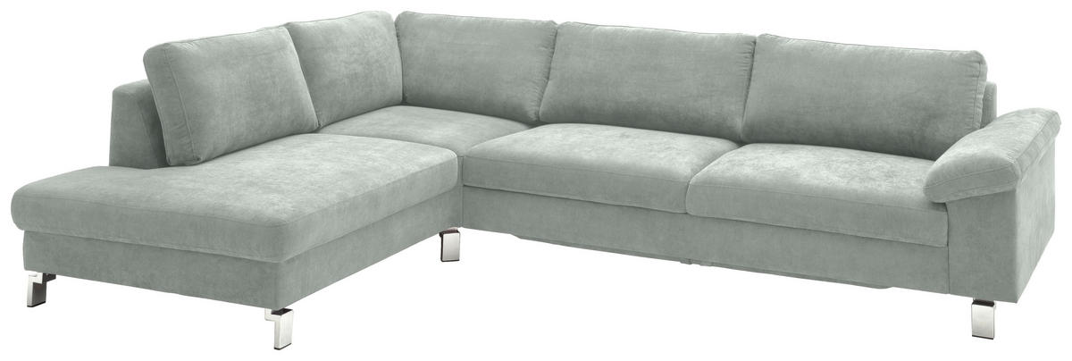 ECKSOFA in Velours Hellgrau  - Chromfarben/Hellgrau, Design, Textil/Metall (200/281cm) - Hom`in