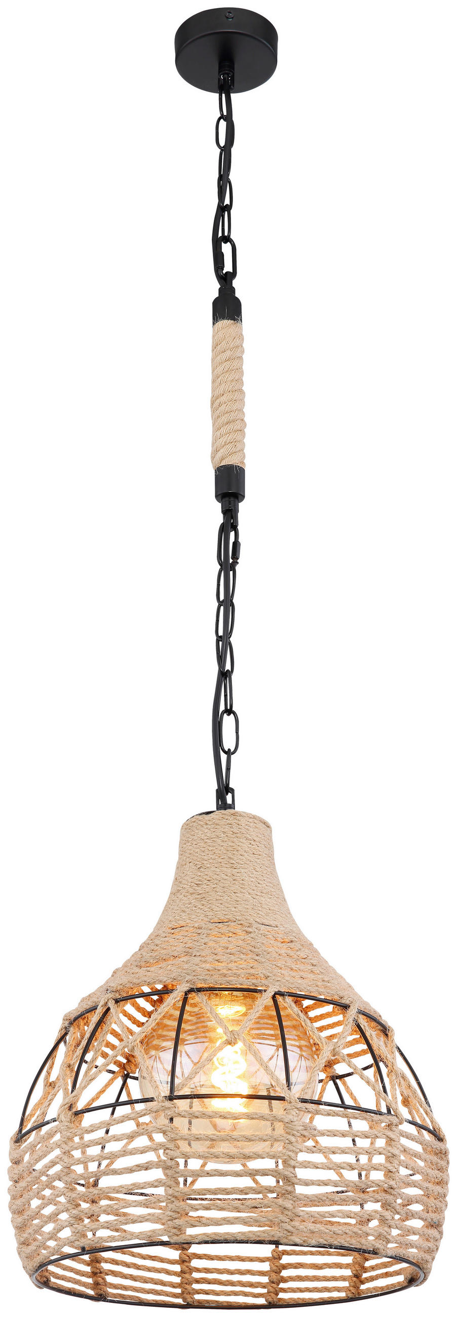 HÄNGELEUCHTE 30/135 cm  - Schwarz/Braun, Basics, Naturmaterialien/Metall (30/135cm) - Globo