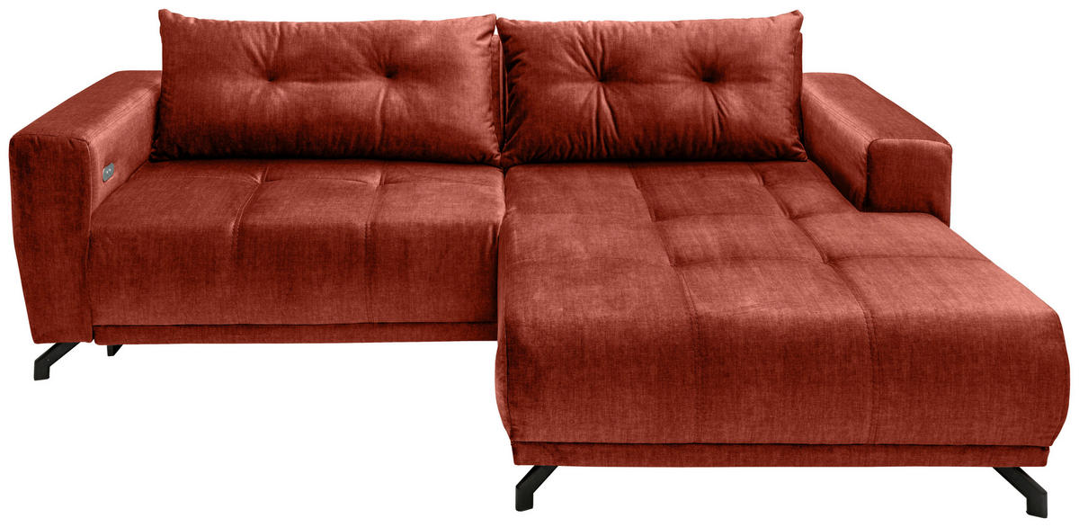 ECKSOFA in Velours  - Schwarz, Modern, Textil/Metall (246/177cm) - MID.YOU
