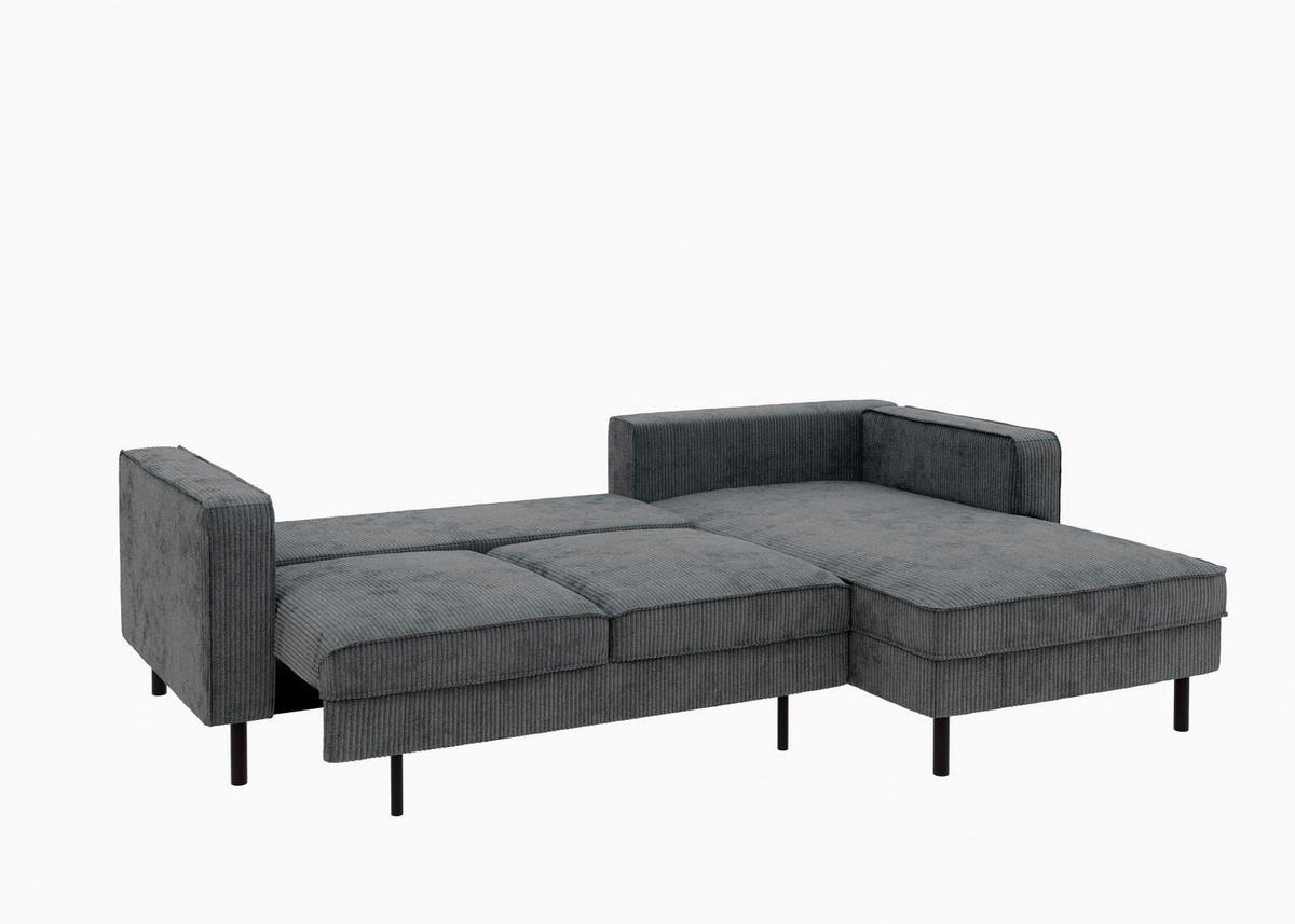ECKSCHLAFSOFA WATKINS  mit Schlafen auf Sitzhöhe, Rücken echt, Armteil links, Armteil rechts Cord Dunkelgrau  - Dunkelgrau/Schwarz, MODERN, Textil/Metall (232/161cm) - Trendmanufaktur