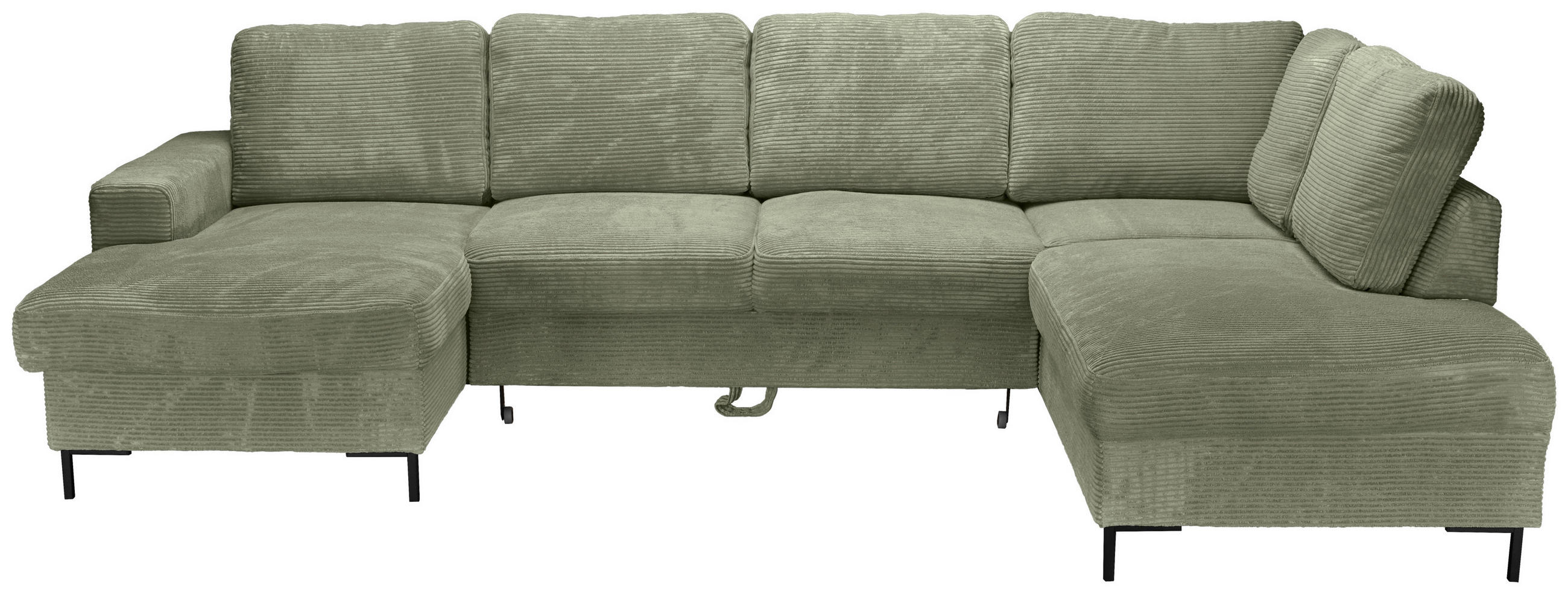 WOHNLANDSCHAFT Olivgrün Cord  - Schwarz/Olivgrün, KONVENTIONELL, Textil/Metall (148/303/197cm) - Carryhome