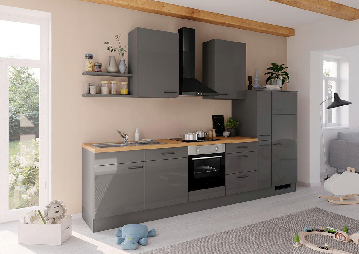 KÜCHENLEERBLOCK 330 cm   Graphitfarben  - Eichefarben/Schwarz, Design, Holzwerkstoff/Metall (330cm) - Impuls