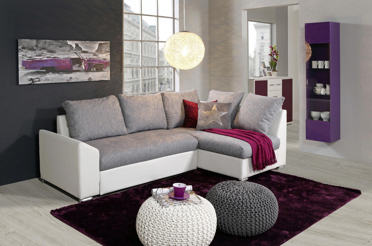 SEDEŽNA GARNITURA, siva, bela  - siva/bela, Design, kovina/tekstil (240/150cm) - Boxxx