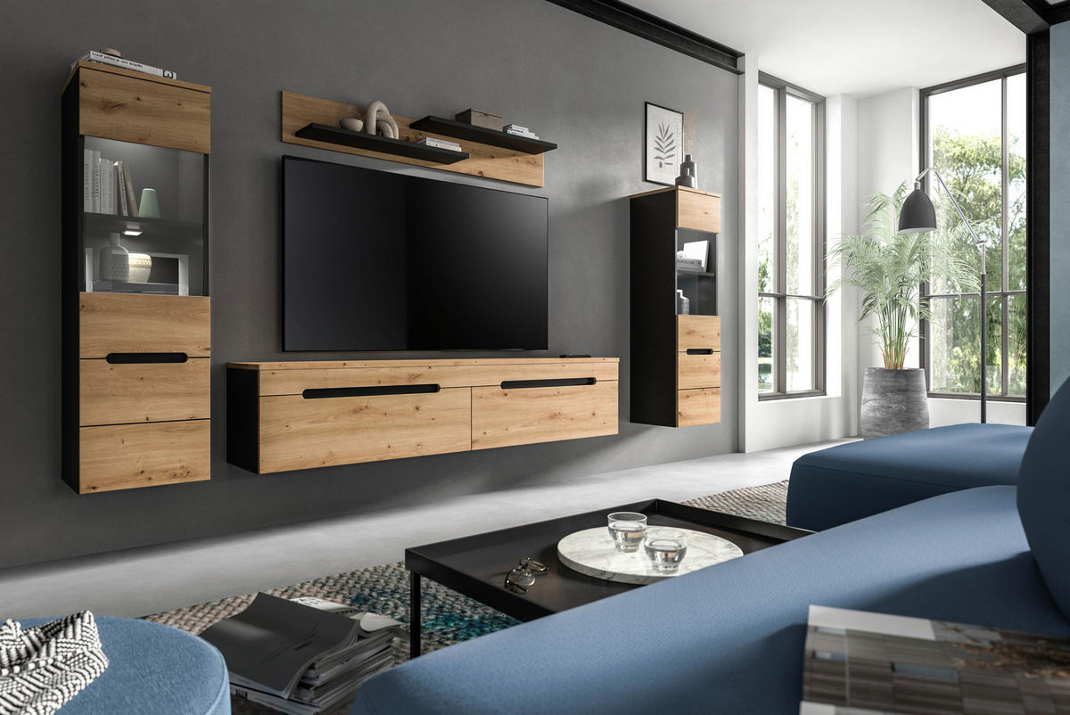 OBÝVACÍ STĚNA dub artisan - černá/dub artisan, Design, kompozitní dřevo/plast (272/141/33cm) - Livetastic