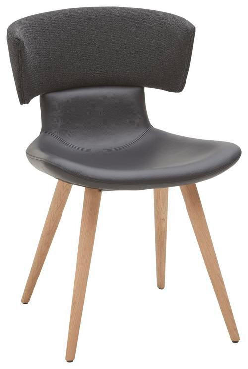 STUHL in Flachgewebe Echtleder pigmentiert - Eichefarben/Schwarz, Natur, Leder/Holz (54/82,5/58cm) - Voglauer