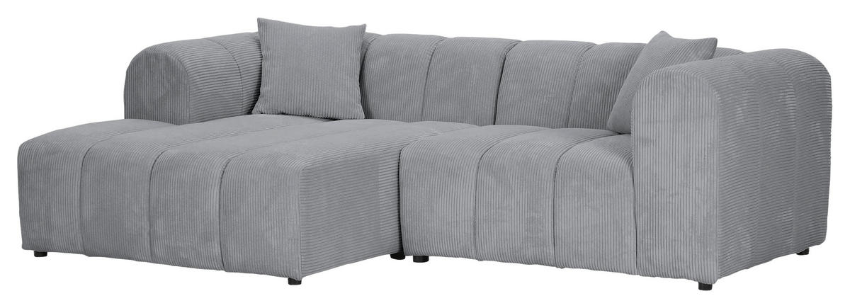 ECKSOFA Hellgrau Cord Zierkissen, Rücken echt  - Hellgrau/Schwarz, KONVENTIONELL, Kunststoff/Textil (162/250cm) - Carryhome