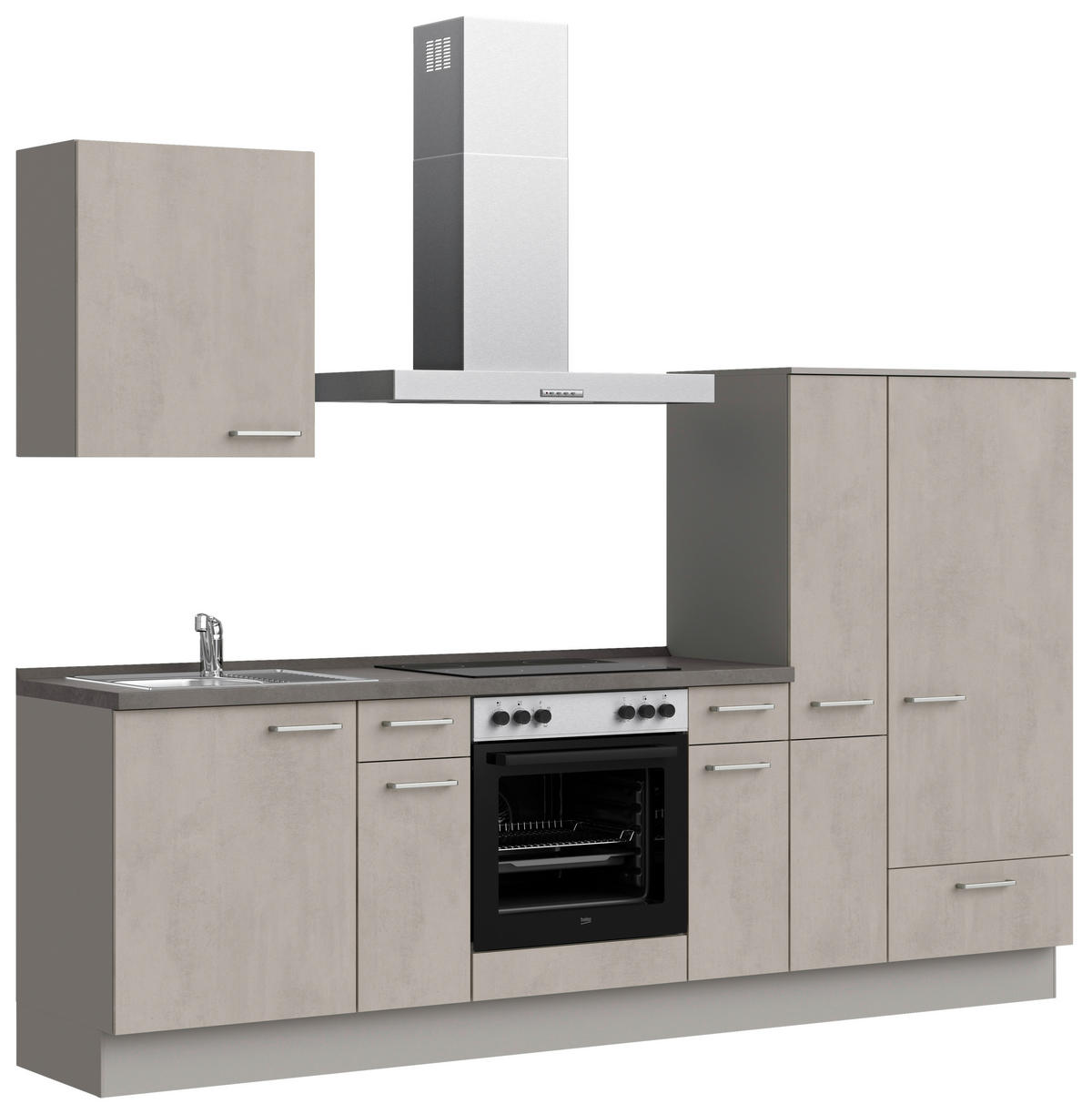 KÜCHENBLOCK Riva 270 cm  in Grau, Schieferfarben  - Schieferfarben/Edelstahlfarben, MODERN, Holzwerkstoff/Metall (270cm) - Nobilia