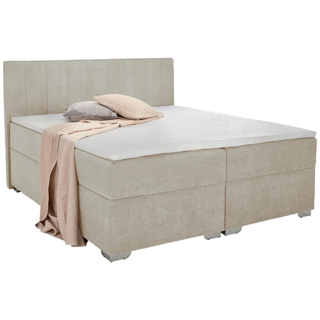 Thumbnail - Boxxx Boxbett, Creme, Textil, H3, Höhe ca. 24 cm, 200x200 cm, Bettkasten, gepolstertes Kopfteil, Topper durchgehend, in ...