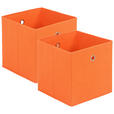 FALTBOX 2er Set Metall, Textil, Karton Orange, Silberfarben  - Silberfarben/Orange, Design, Karton/Textil (32/32/32cm) - Carryhome