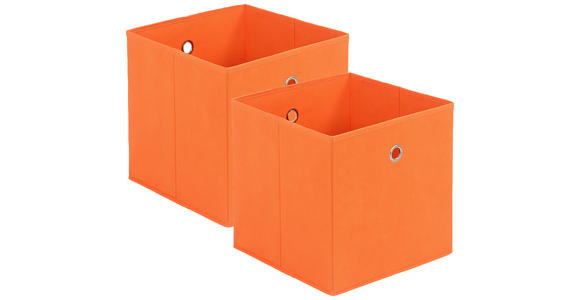 FALTBOX 2er Set Metall, Textil, Karton Orange, Silberfarben - Silberfarben/Orange, Design, Karton/Textil (32/32/32cm) - Carryhome