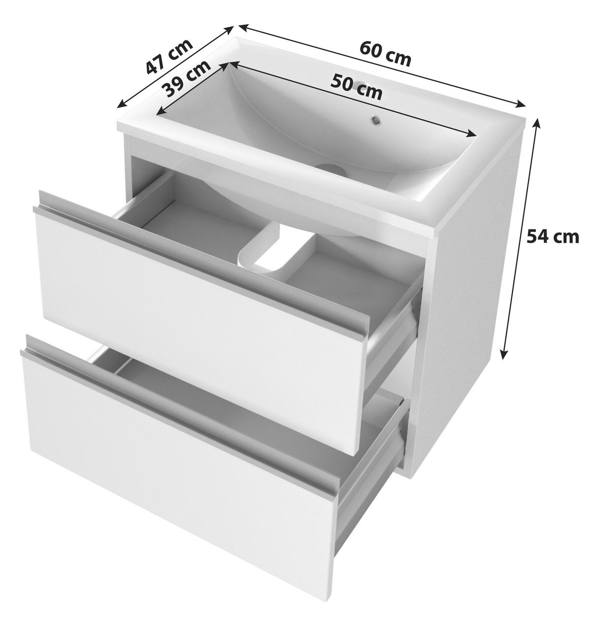WASCHTISCHKOMBI 60 cm  - Alufarben/Graphitfarben, Basics, Holzwerkstoff/Stein (60cm) - Held