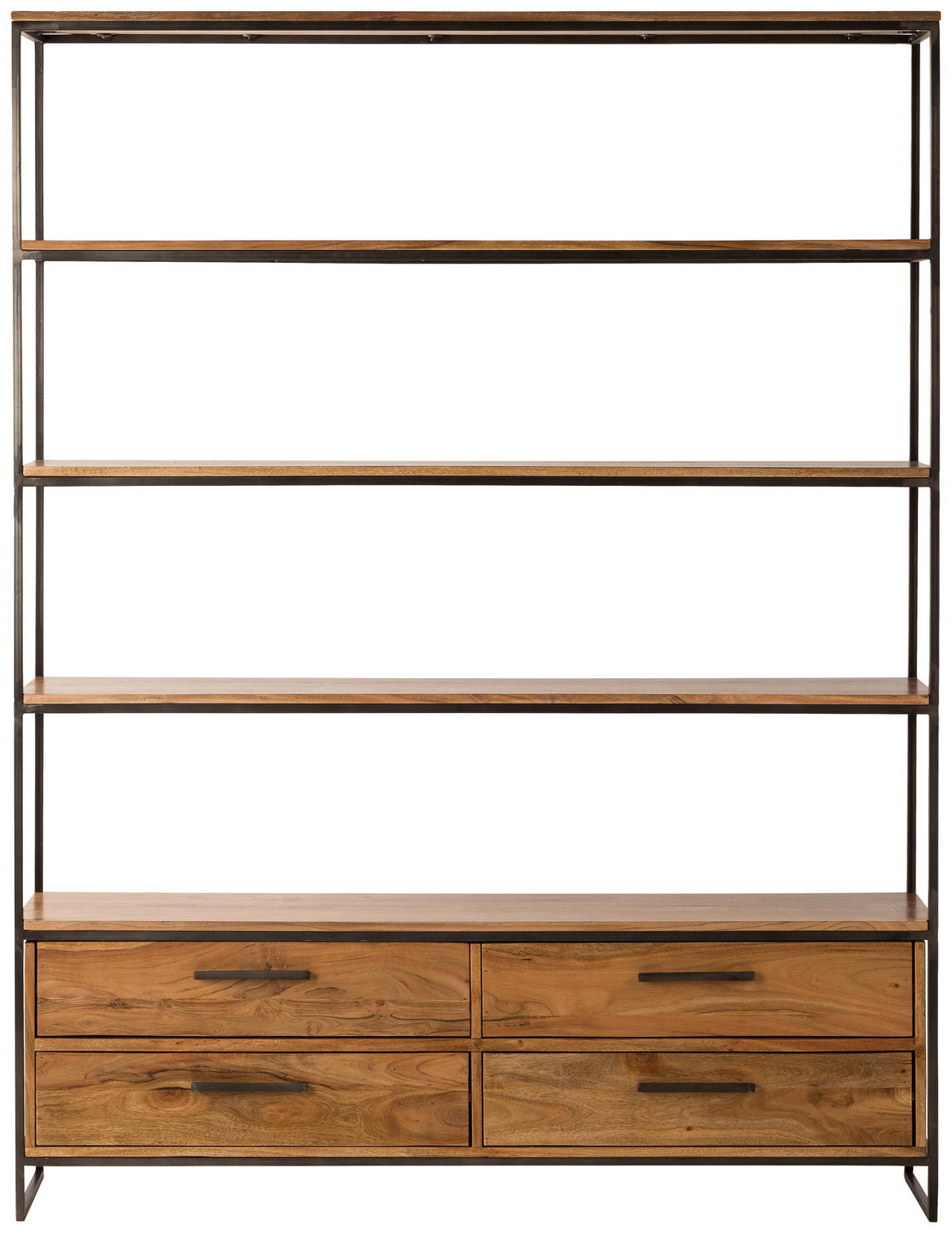 REGAL Akazie massiv Schwarz, Akaziefarben  - Schwarz/Akaziefarben, Design, Holz/Metall (145/190/35cm) - home24