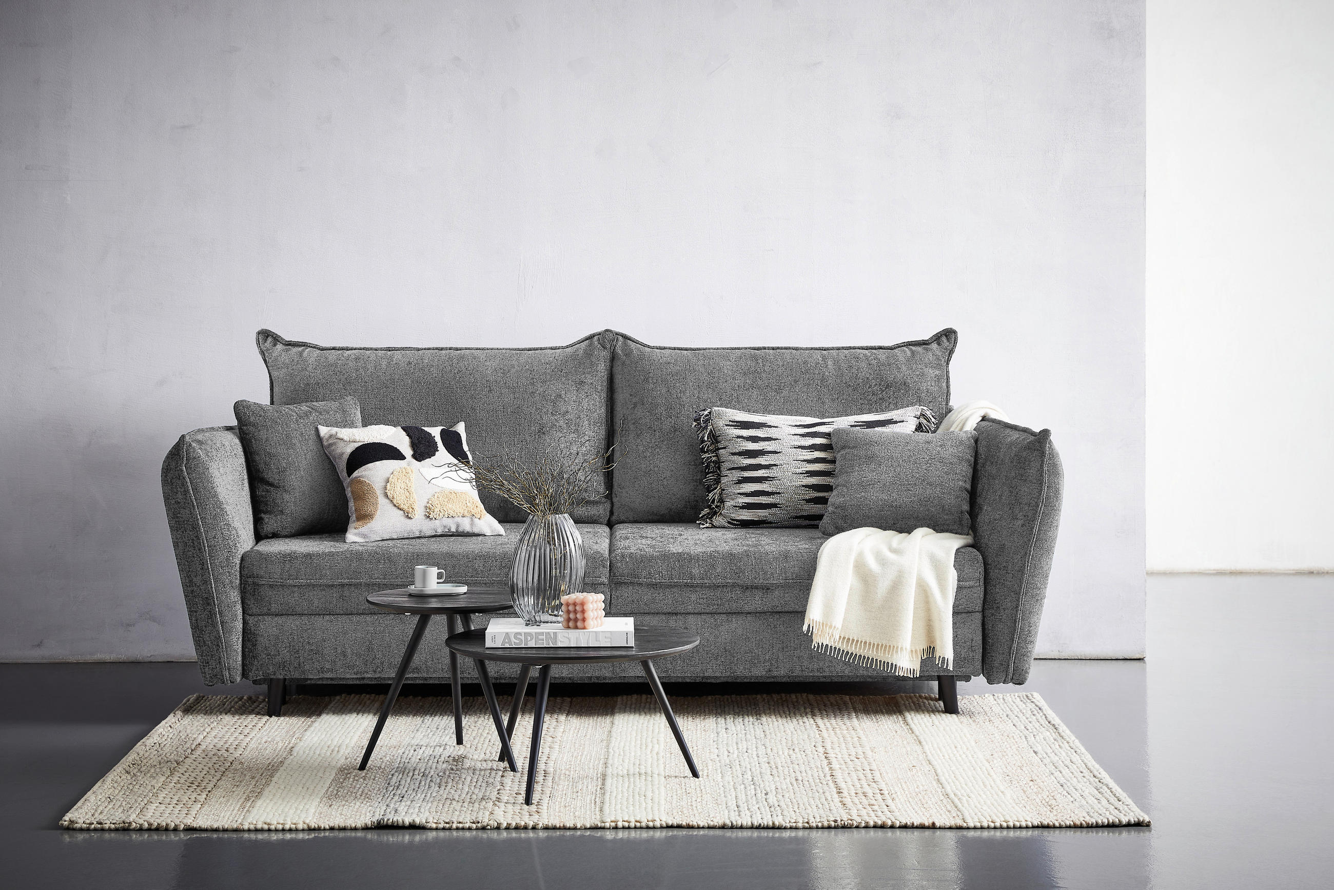 SOFA LEŽAJ svetlosiva  - svetlosiva/crna, Konvencionalno, tekstil/drvo (238/99/108cm) - Carryhome