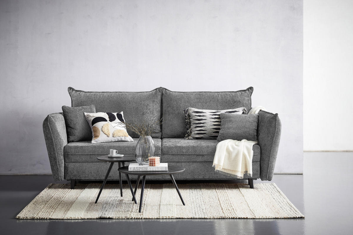 SCHLAFSOFA  mit Liegefunktion, Schlafen auf Sitzhöhe, Rücken echt Chenille Hellgrau  - Hellgrau/Schwarz, KONVENTIONELL, Holz/Textil (238/99/108cm) - Carryhome