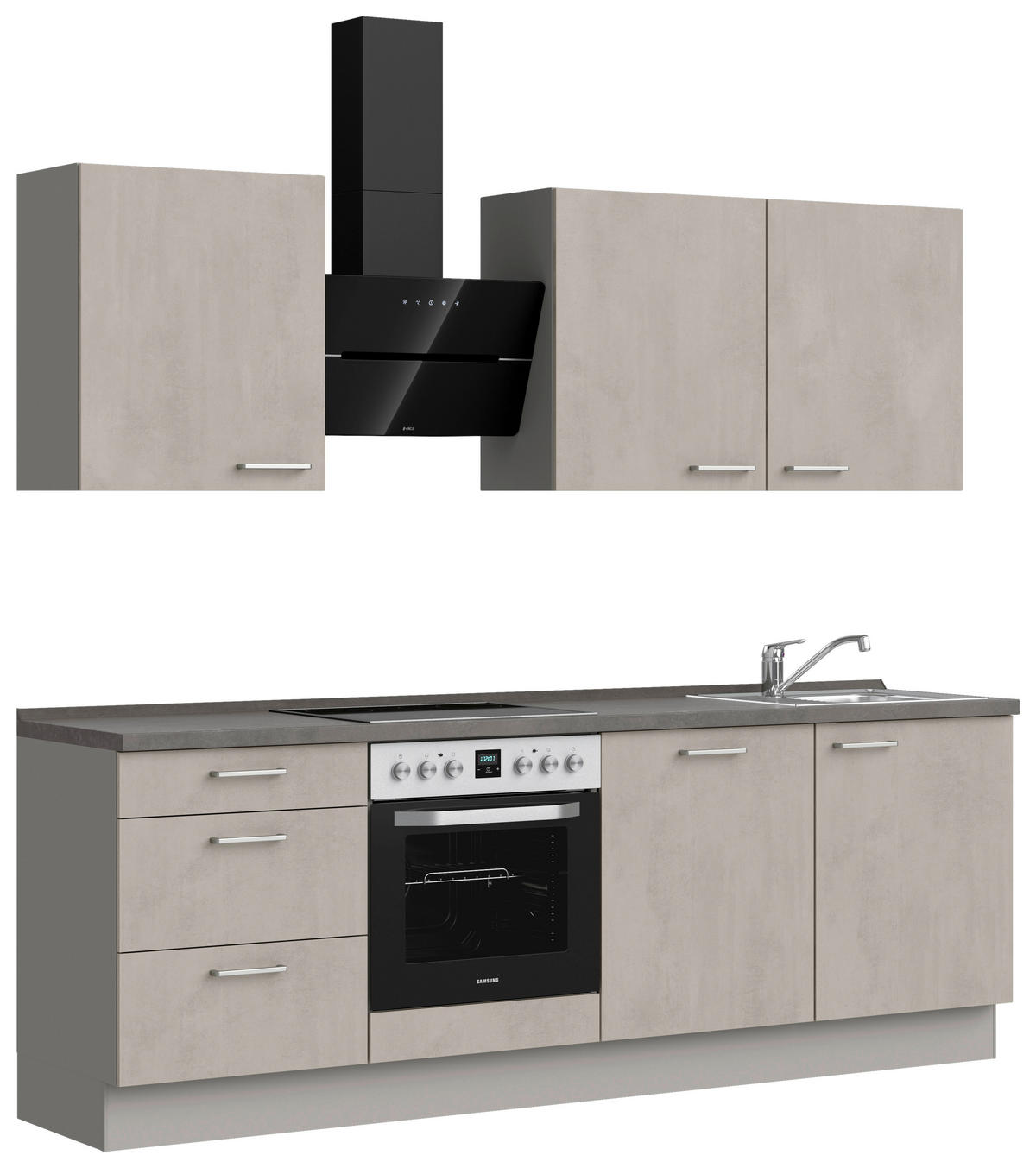 KÜCHENBLOCK Riva 240 cm  in Grau, Schieferfarben  - Schieferfarben/Edelstahlfarben, MODERN, Holzwerkstoff/Metall (240cm) - Nobilia