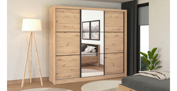 SCHIEBETÜRENSCHRANK 242/215,5/60 cm 3-türig Eiche Artisan - Schwarz/Eiche Artisan, Basics, Glas/Holzwerkstoff (242/215,5/60cm) - Xora