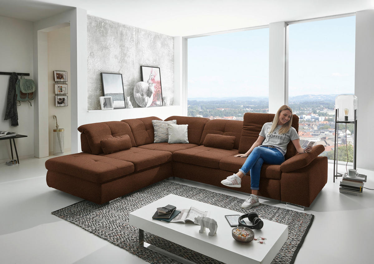 ECKSOFA Mikrofaser Hellbraun  - Chromfarben/Hellbraun, Design, Textil/Metall (260/312cm) - Beldomo Style