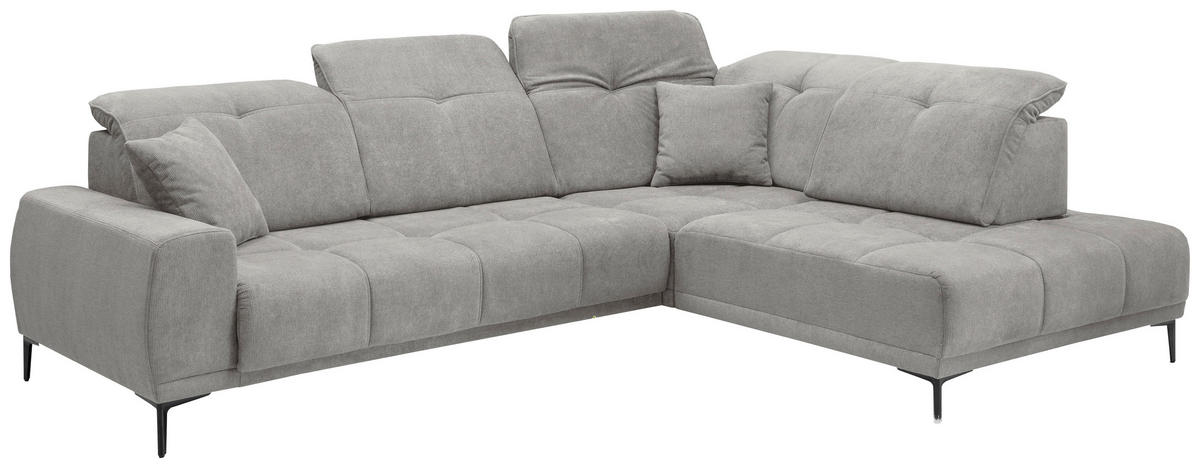 ECKSOFA NESTO Grau Chenille Zierkissen, Kopfteilverstellung, Sitzvorzug  - Schwarz/Grau, Basics, Textil/Metall (305/232cm) - Livetastic