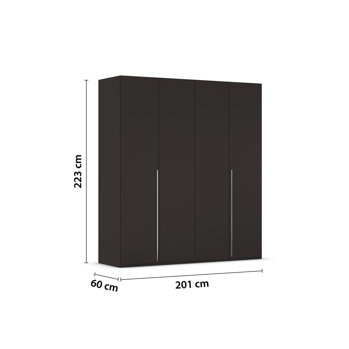 DREHTÜRENSCHRANK 201/223/60 cm 4-türig Schwarz  - Chromfarben/Schwarz, Design, Holzwerkstoff/Metall (201/223/60cm) - home24