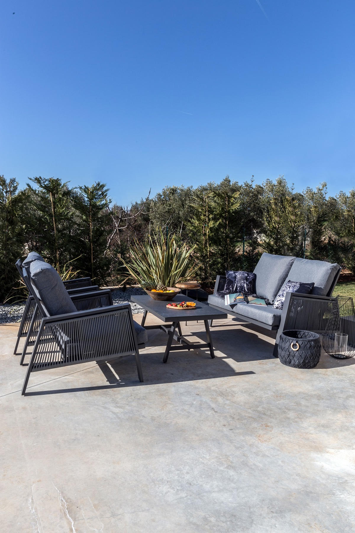 LOUNGE GARNITURA  antracit, siva   - siva/antracit, Design, staklo/metal - Amatio