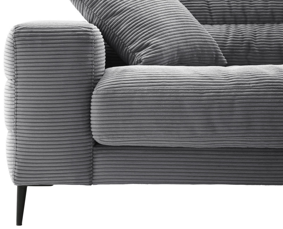 SEDEŽNA GARNITURA, rebrasti žamet temno siva  - temno siva/črna, Design, kovina/tekstil (296/207cm) - Pure Home Lifestyle