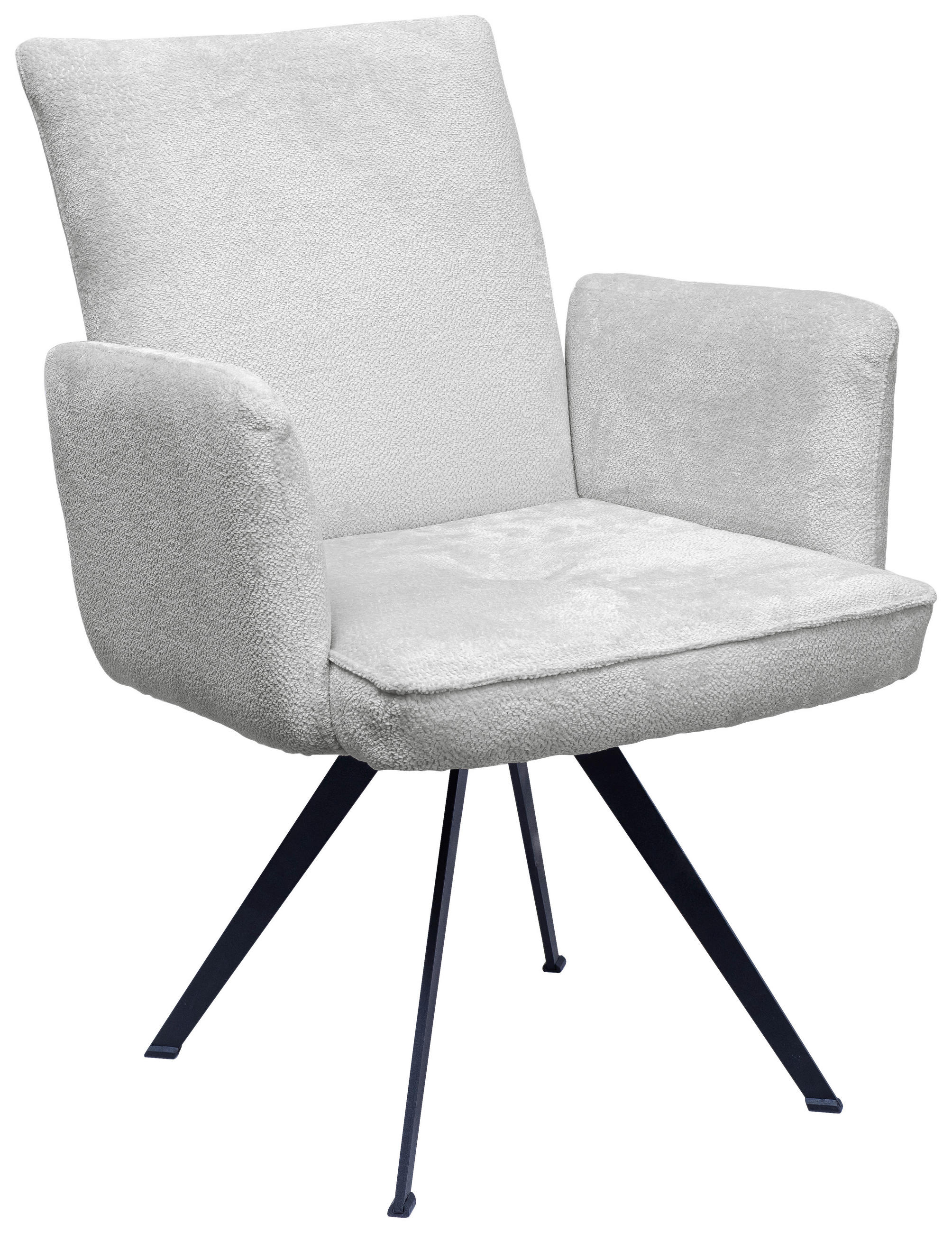 ARMLEHNSTUHL  Stoffauswahl, automatische Rückholfunktion, Sitzfläche 320° drehbar Teddystoff  - Schwarz/Grau, Design, Textil/Metall (64/87/71cm) - Welnova