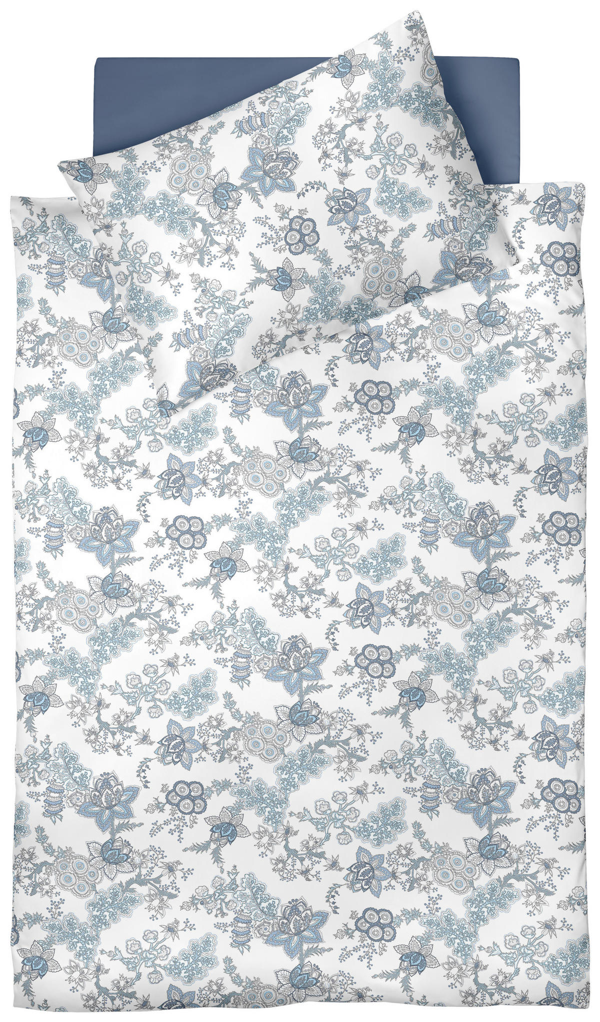 POVLEČENÍ, makosatén, bílá, pastelově modrá, šedomodrá, 140/200 cm  - bílá/šedomodrá, Basics, textil (140/200cm) - Fleuresse