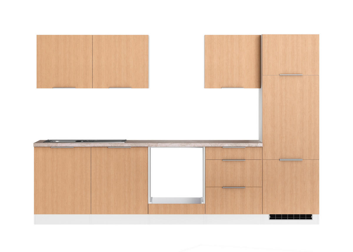 KÜCHENLEERBLOCK 300 cm   in Weiss, Eichefarben  - Weiss/Eichefarben, Lifestyle, Holzwerkstoff/Metall (300cm) - Held