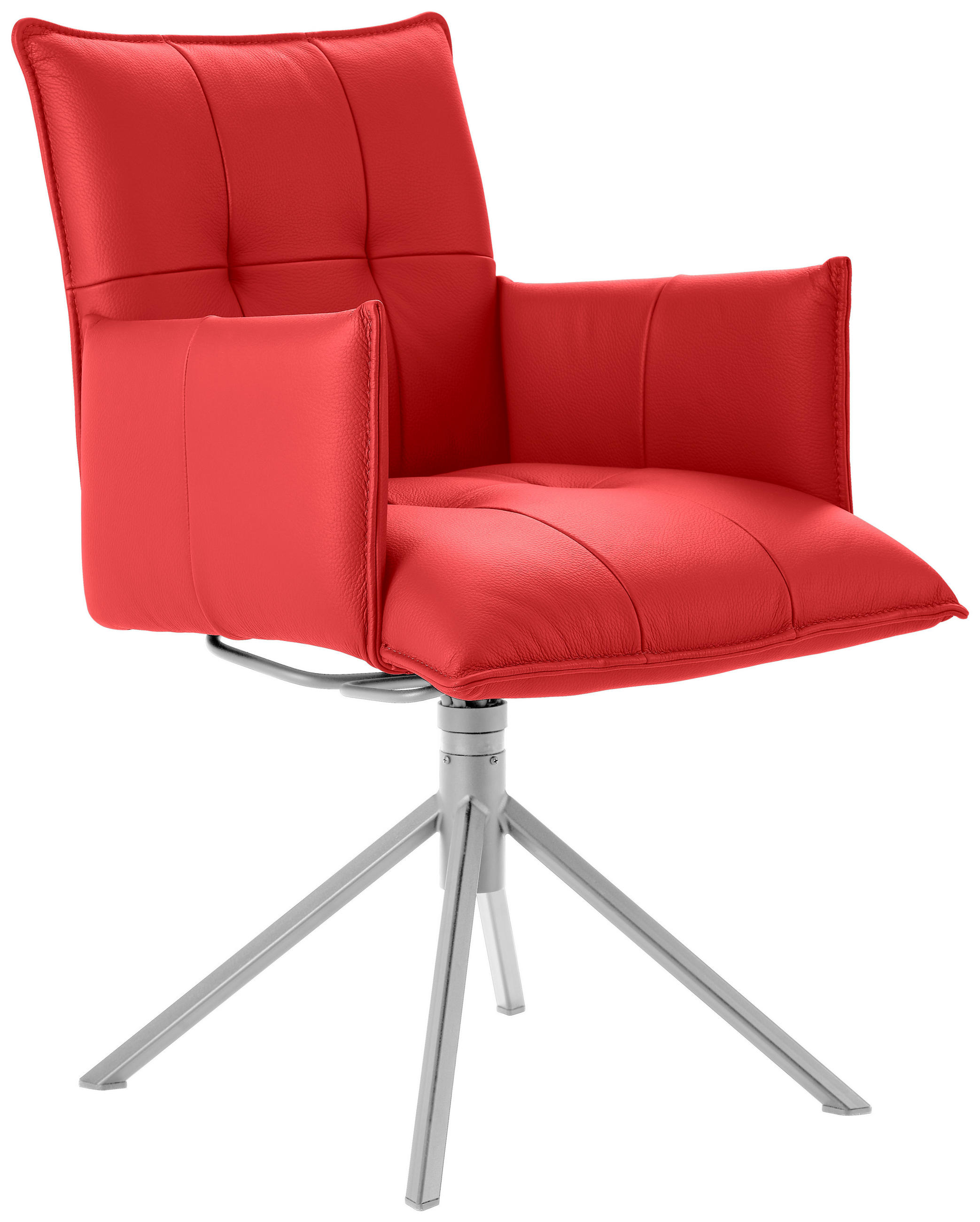 ARMLEHNSTUHL  in Echtleder pigmentiert  - Edelstahlfarben/Rot, Design, Leder/Metall (55/85/65cm) - Valnatura