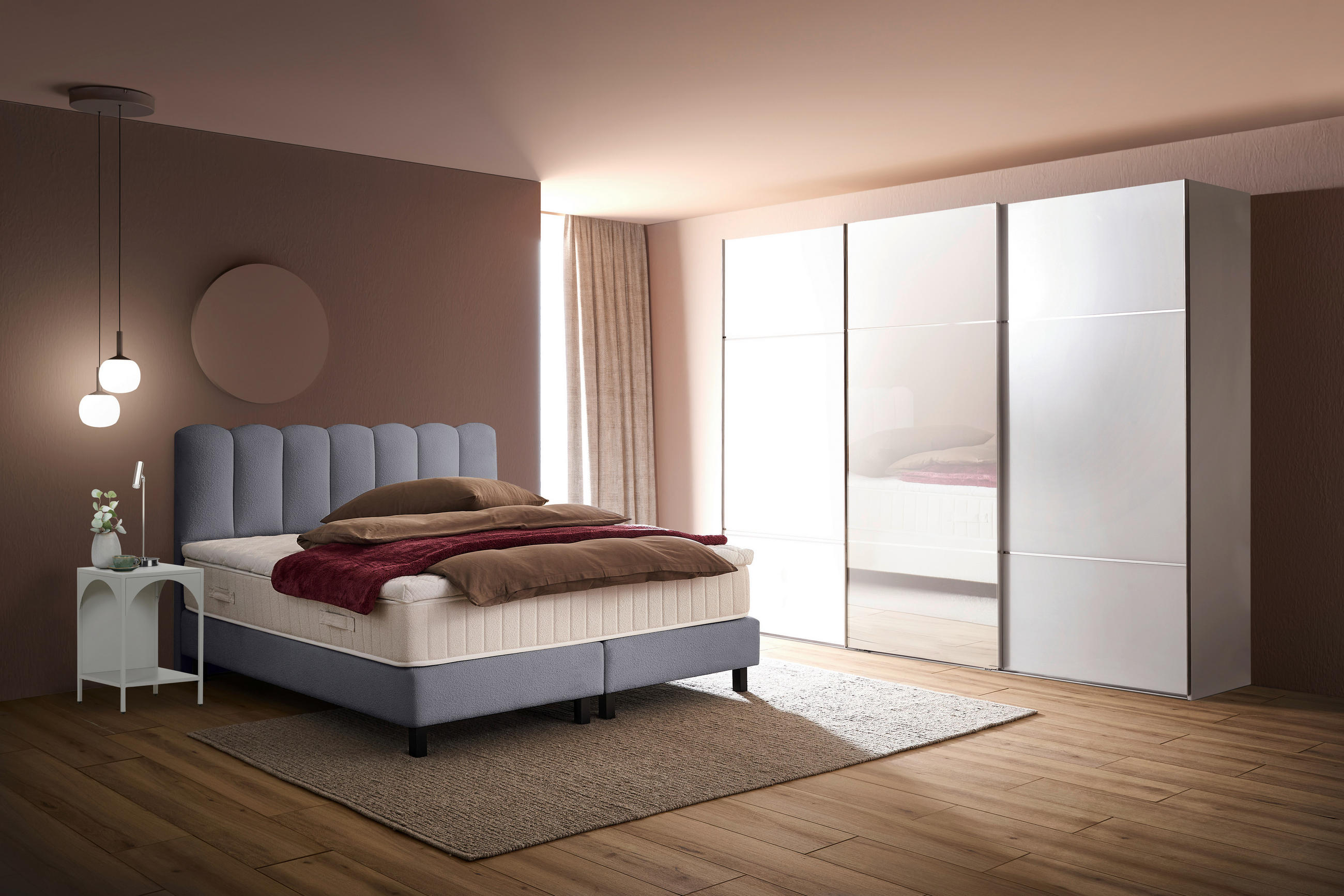 BOXSPRINGBETT 180/200 cm,  in Hellgrau, Topper, Matratzen, H3 = fest  - Hellgrau/Schwarz, Design, Holzwerkstoff/Textil (180/200cm) - Esposa