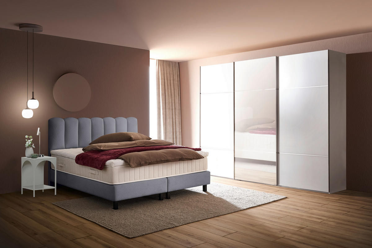 BOXSPRINGBETT 180/200 cm,  in Hellgrau, Topper, Matratzen, H3 = fest  - Hellgrau/Schwarz, Design, Holzwerkstoff/Textil (180/200cm) - Esposa