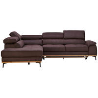 ECKSOFA 226/282 cm  in Lederlook Dunkelbraun Bettkasten, Schlaffunktion, Kopfteilverstellung  226/282 cm  - Dunkelbraun/Schwarz, Natur, Holz/Textil (226/282cm) - Novel