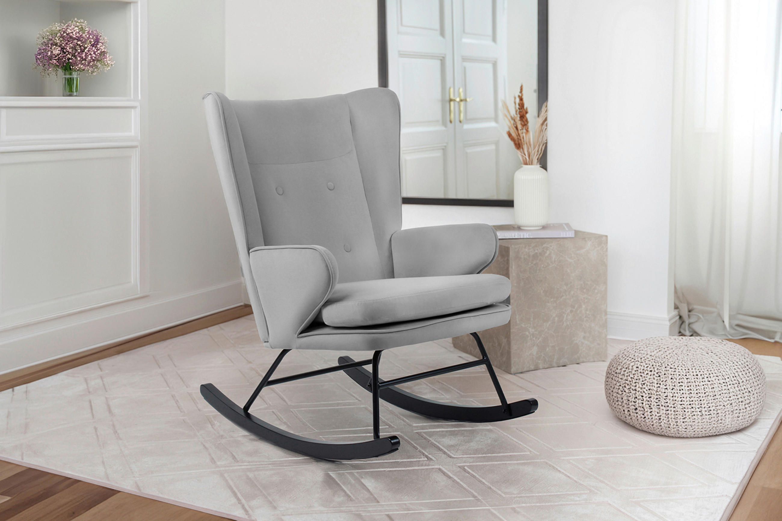 SCHAUKELSTUHL in Grau  - Grau, Design, Holz/Textil (65/95/86cm) - Kayoom