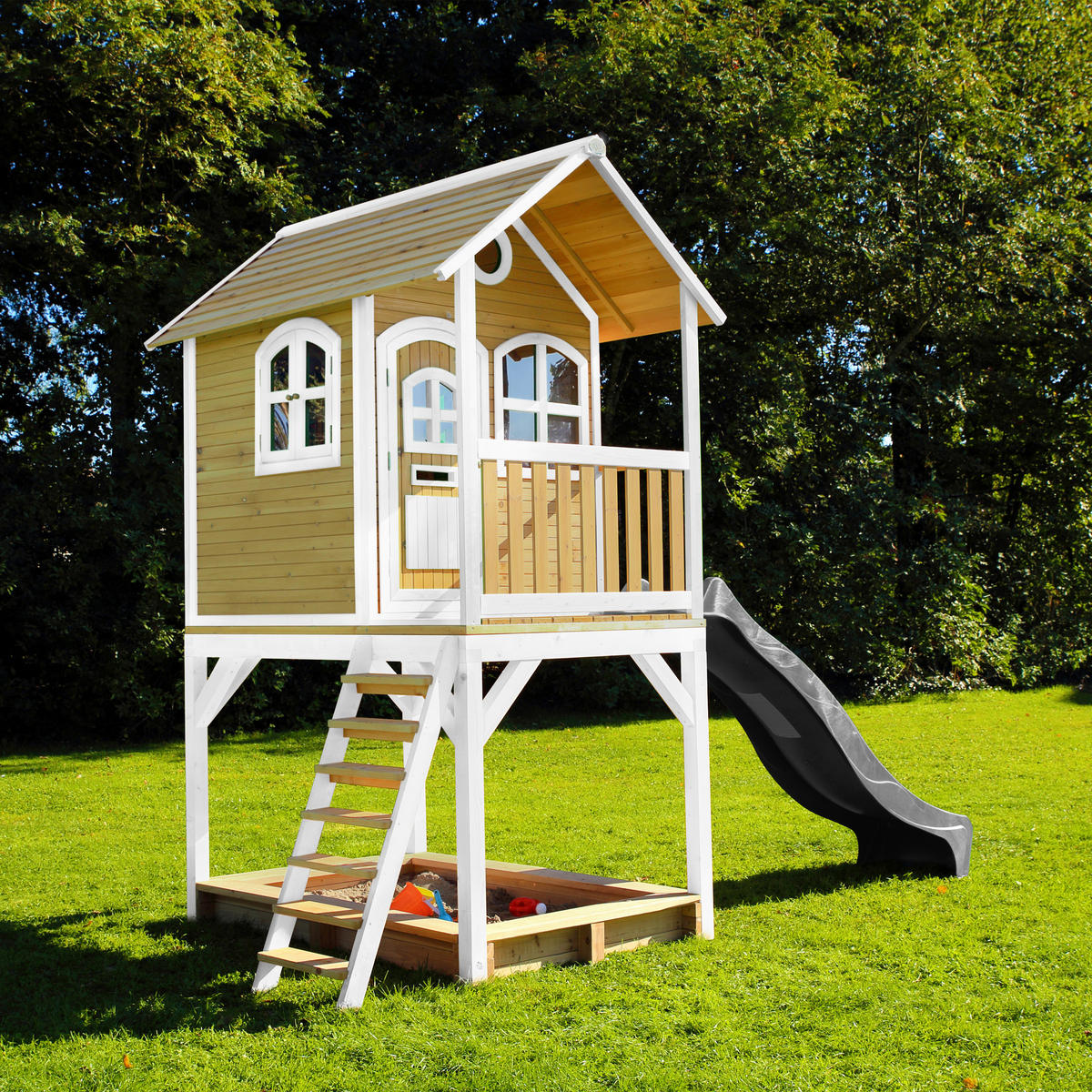 SPIELHAUS SARAH 370/291/191 cm  - Braun/Weiß, KONVENTIONELL, Holz/Kunststoff (370/291/191cm) - Ambia Garden