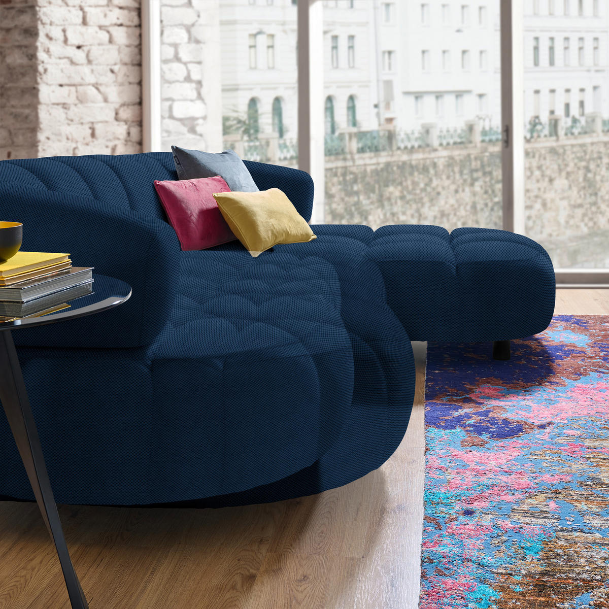 ECKSOFA in Webstoff Royalblau  284/183 cm  - Royalblau/Schwarz, Design, Holz/Textil (284/183cm) - Welnova