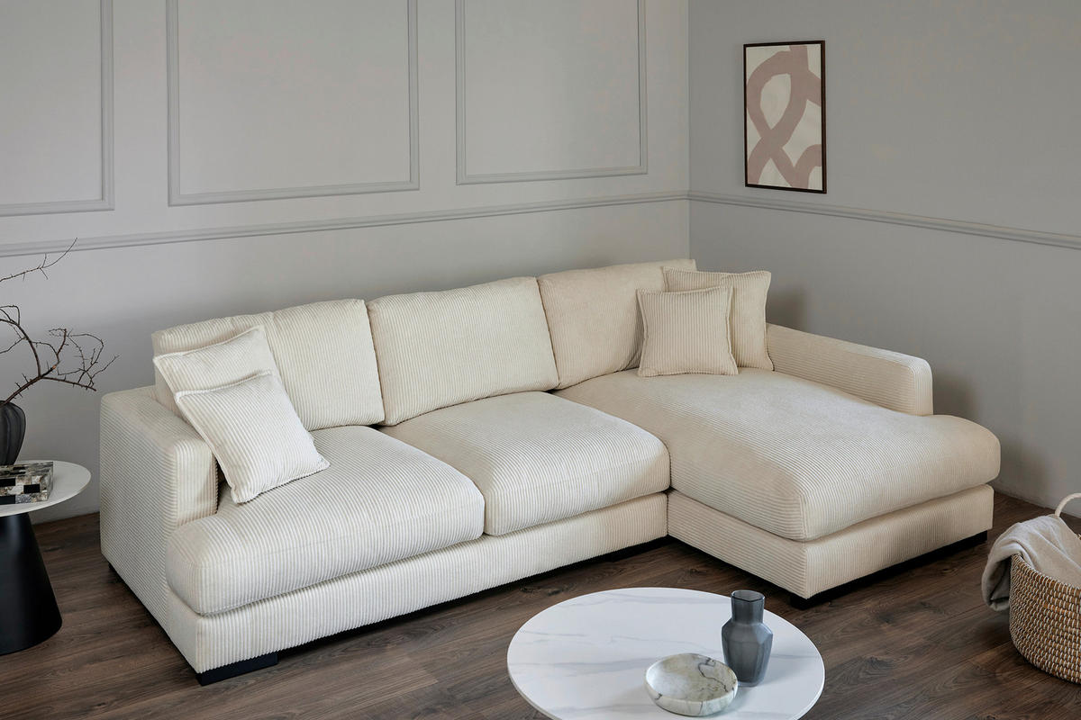 ECKSOFA  RELAX ASPEN CORNER M-R EU Weiß, Ecru Cord  - Ecru/Schwarz, MODERN, Holz/Textil (271/166cm) - Livetastic