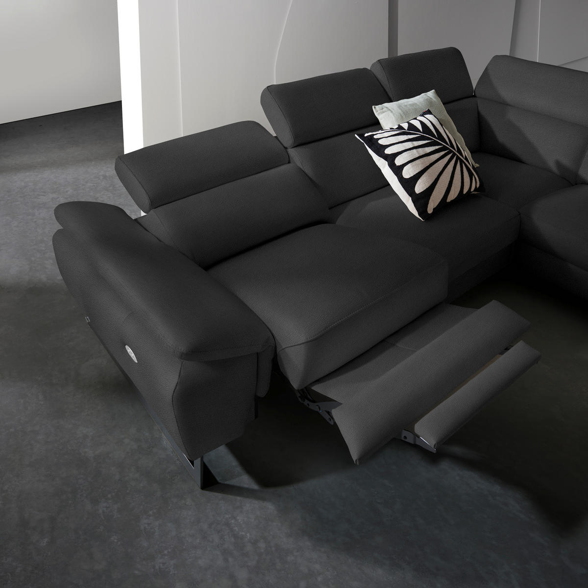 ECKSOFA in Echtleder Anthrazit  - Anthrazit/Schwarz, Design, Leder/Metall (225/281cm) - Celina Home
