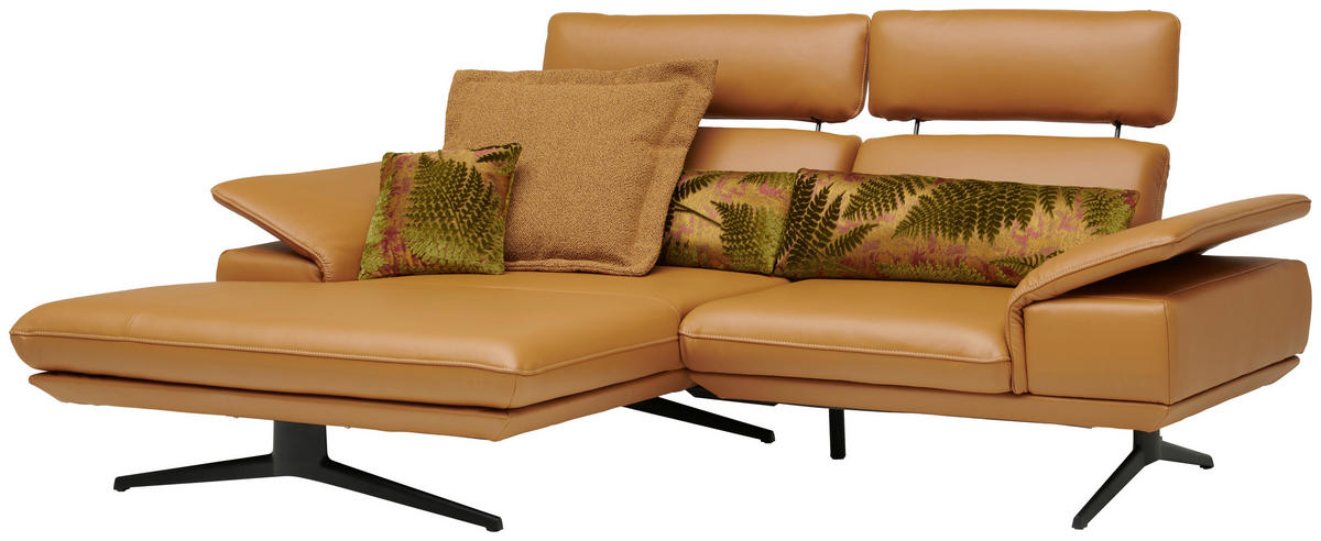 ECKSOFA in Echtleder Bernsteinfarben  - Beige/Bernsteinfarben, Design, Leder/Metall (152/239cm) - Koinor