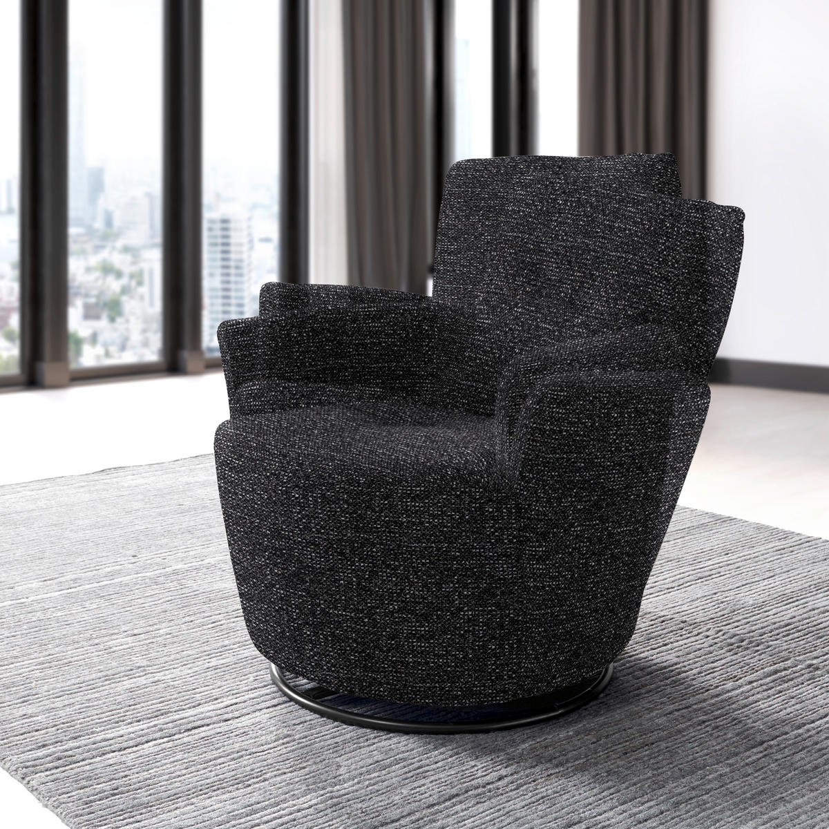 SESSEL in Chenille, Flachgewebe Schwarz  - Schwarz, Design, Textil/Metall (81/92/84cm) - Xora