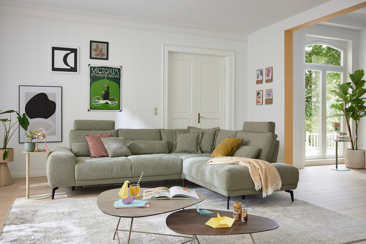 ECKSOFA Ottomane rechts  Grün Webstoff  - Schwarz/Grün, Design, Textil/Metall (300/239cm) - Musterring