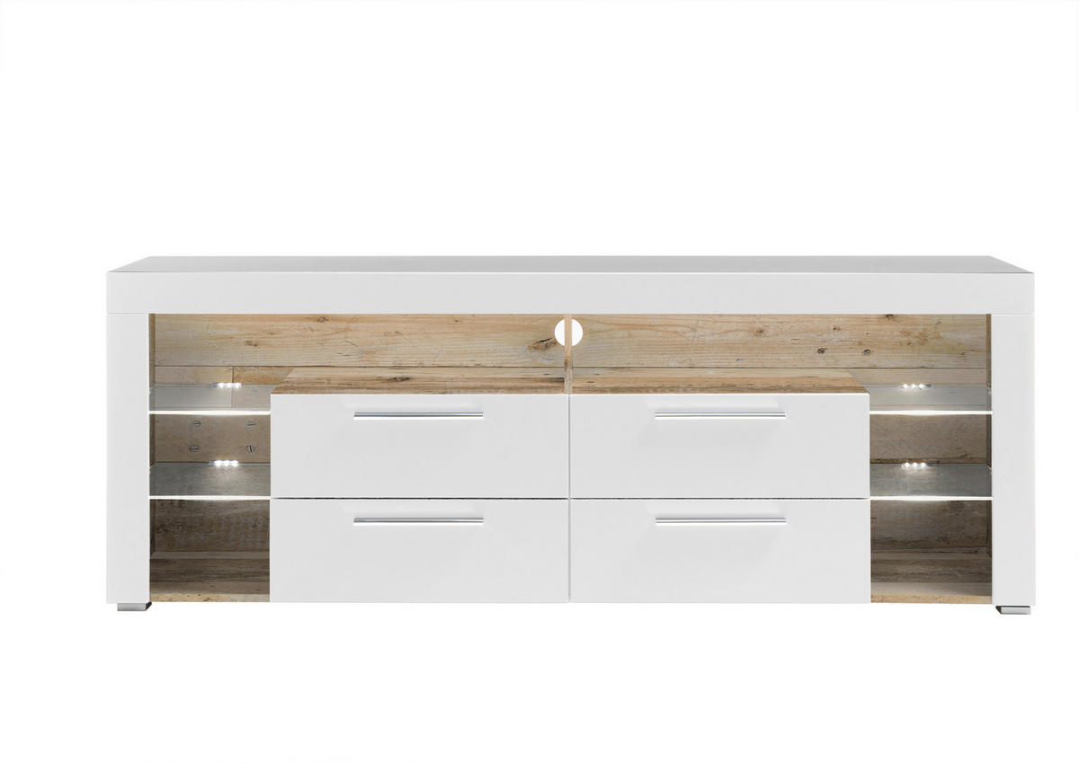 TV-BÄNK  i 179/66/44 cm  - vit/kromfärg, Modern (179/66/44cm) - Carryhome