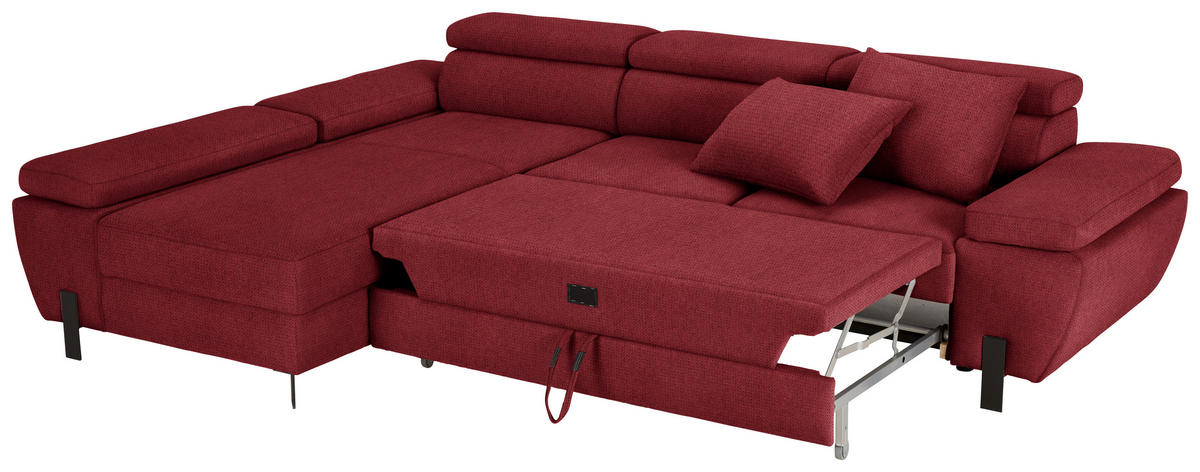 HÖRNSOFFA i vävt tyg vinröd  - vinröd/svart, Modern, metall/textil (189/90/277cm) - MID.YOU