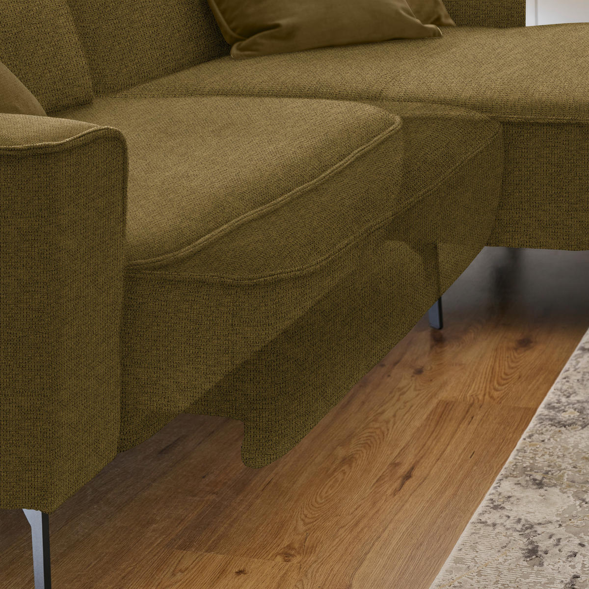 ECKSOFA in Flachgewebe Khaki  285/190 cm  - Khaki/Schwarz, Design, Textil/Metall (285/190cm) - Johann Jakob