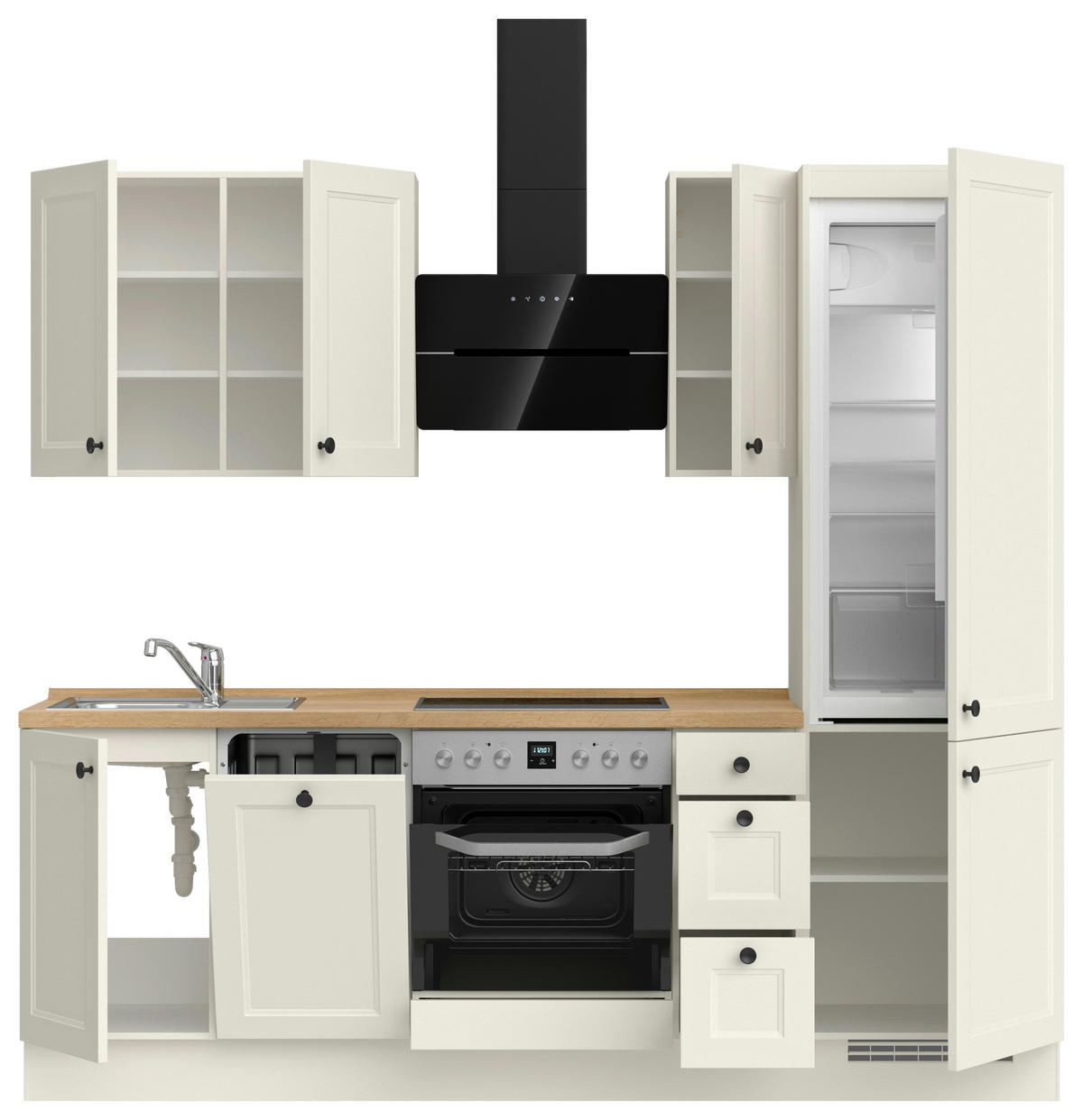 KÜCHENBLOCK Cascada 240 cm  in Weiß, Eichefarben  - Eichefarben/Schwarz, MODERN, Holzwerkstoff/Metall (240cm) - Nobilia