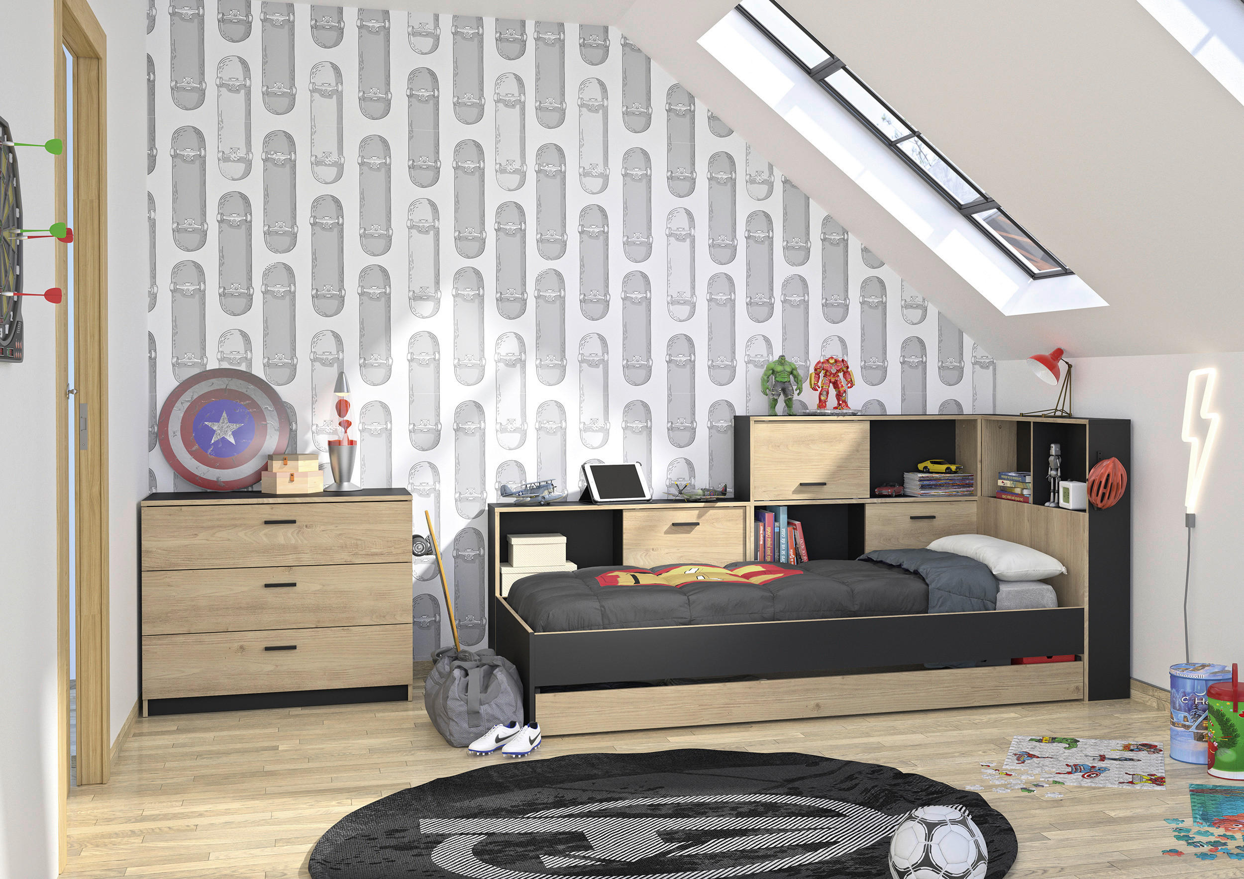 KREVET S PROSTOR. ZA ODLAGANJ   90/200 cm   crna, boje kestena  - crna/boje kestena, Moderno, drvni materijal (90/200cm) - MID.YOU
