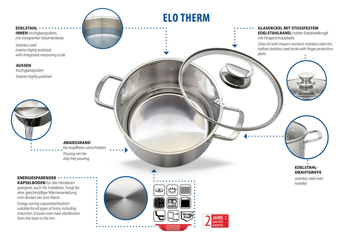 KOCHTOPFSET ELO Therm  - Silberfarben, Basics, Metall - ELO
