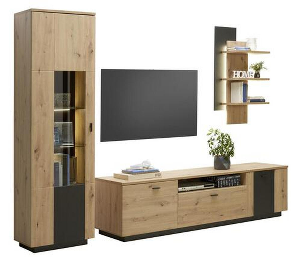 VITRINA antracit, boja hrasta   - boja hrasta/crna, Dizajnerski, staklo/metal (60/201/37cm) - Hom`in