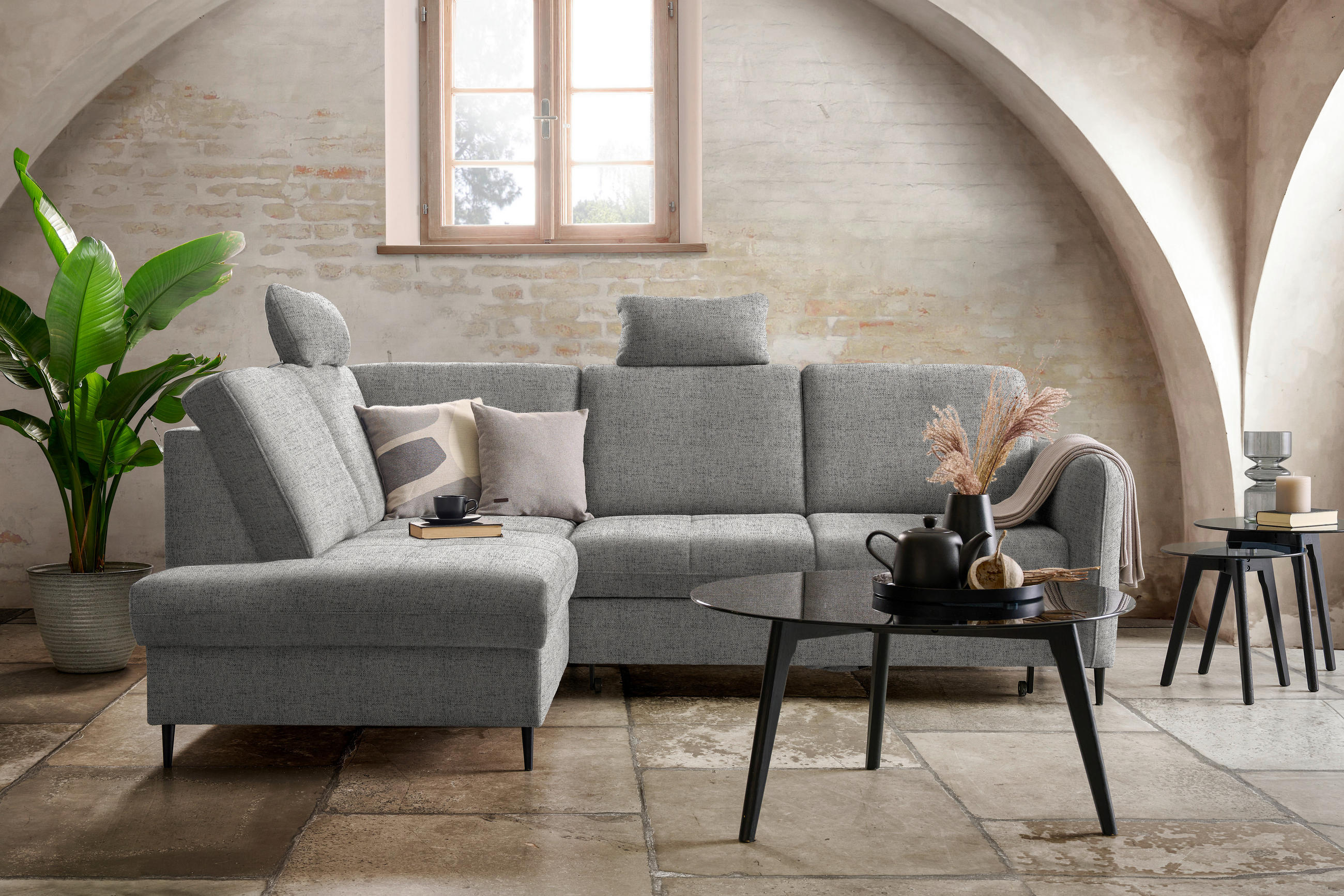 ECKSOFA in Chenille Graphitfarben  - Schwarz/Graphitfarben, MODERN, Holz/Textil (184/241cm) - Carryhome