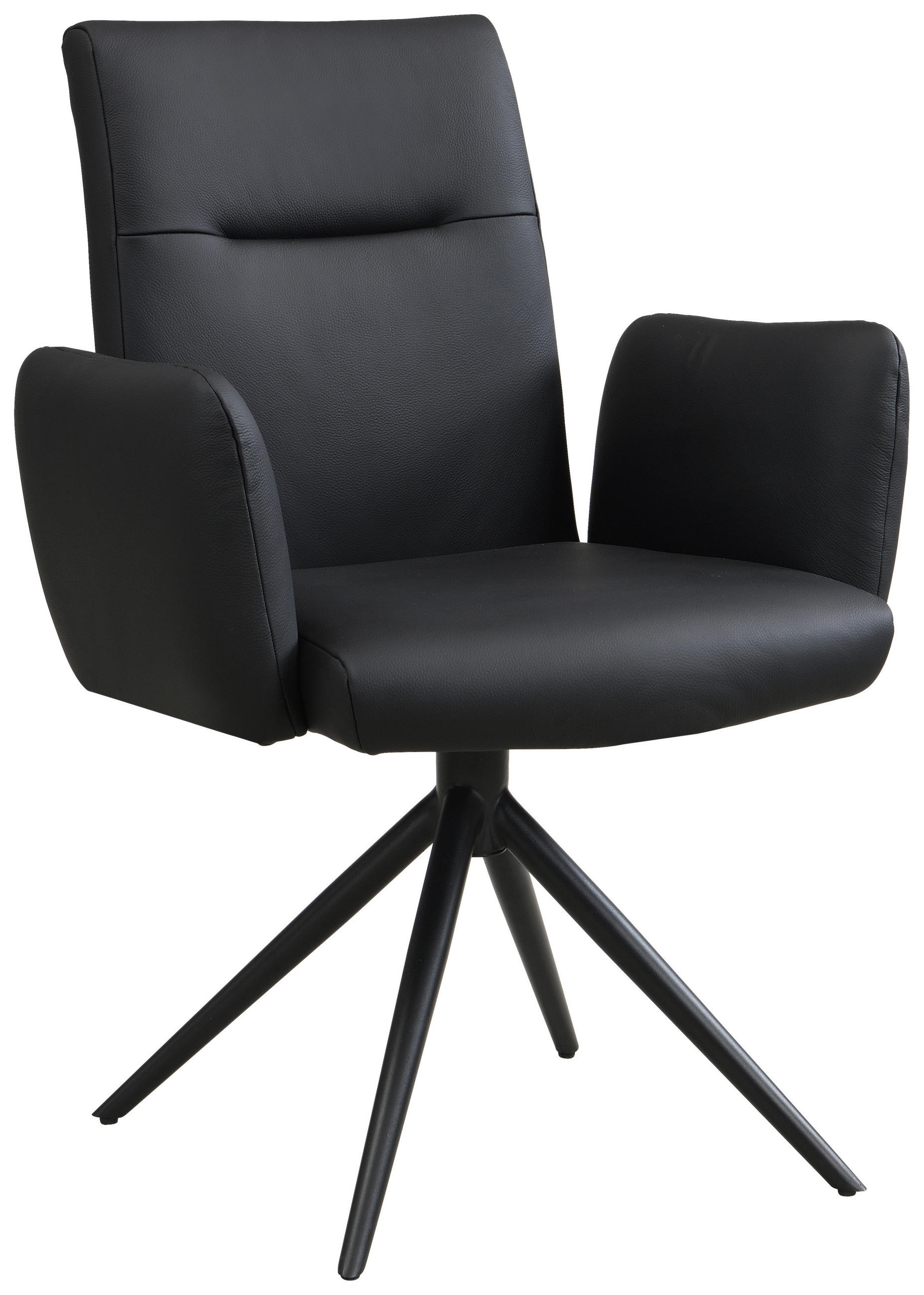 ARMLEHNSTUHL  Sitzfläche 360° drehbar, automatische Rückholfunktion  Echtleder  - Schwarz, Trend, Leder/Metall (63/89/62cm) - Novel