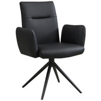 ARMLEHNSTUHL  Sitzfläche 360° drehbar, automatische Rückholfunktion  Echtleder  - Schwarz, Trend, Leder/Metall (63/89/62cm) - Novel